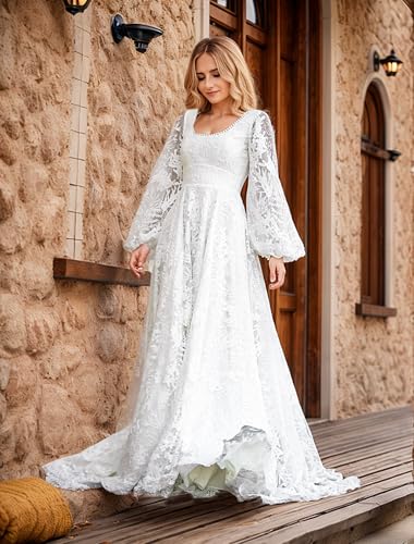 Women's V Neck Lace Wedding Dresses for Bride 2025 Lace Appliques A Line Beach Wedding Gown