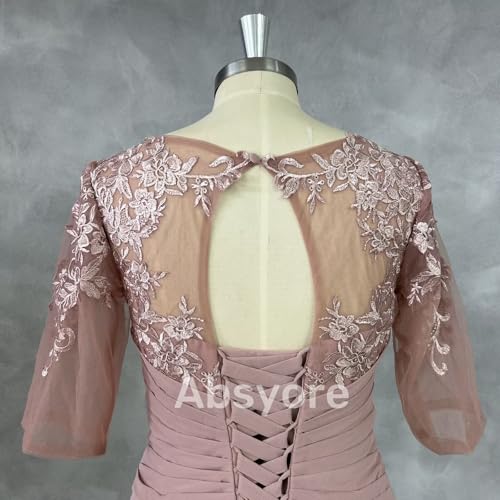 51adYDw6oL.jpg Lace Mother of The Bride Dresses for Wedding 3/4 Sleeves Chiffon Long Formal Evening Gown for Women