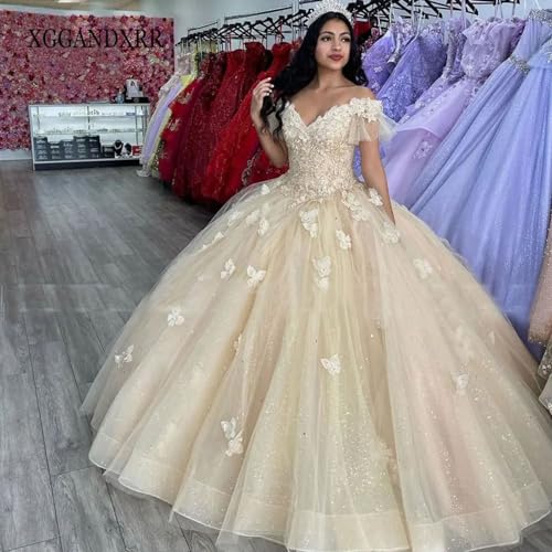 51gErS8dSyL.jpg Quinceanera Dress Sparkling Butterfly Long Ball Gown Prom Dress Lace Appliques Party Ball Gown Sweet 15 Dress