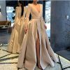 51hBajfPZXL.jpg Women's Sparkly Sequin Prom Ball Gown with Pockets Long Sleeve Satin Formal Evening Dress with Slit YZTS055