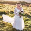 Wedding Dresses for Bride 2025 with Lace Appliques Chiffon A Line Women Dress Long Sleeves Beach Bride Dress