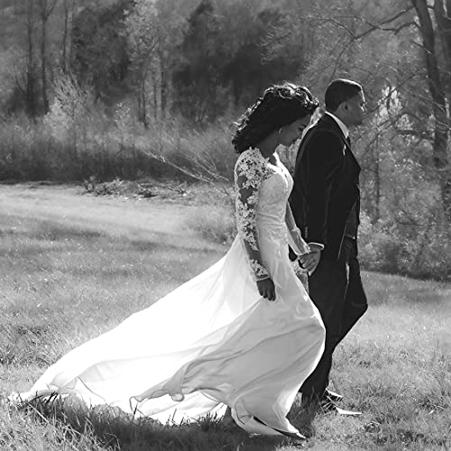 51pzAxrjAIL.jpg Wedding Dresses for Bride 2025 with Lace Appliques Chiffon A Line Women Dress Long Sleeves Beach Bride Dress