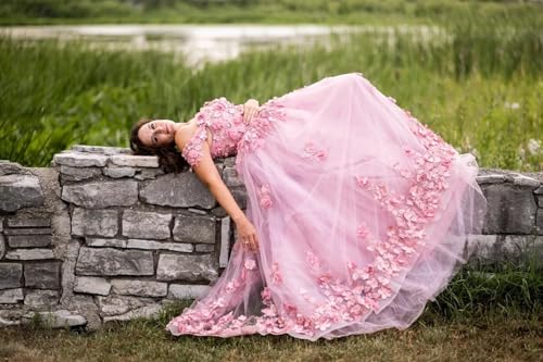 Sweetheart Tulle Quinceanera Dresses for Women Off The Shoulder Ball Gown with Train Lace Beaed Sweet 15 16 Dress