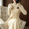 Women Pullover 100% Cashmere Wool Dress Premium Soft Knit Half Turtleneck Long Dress Sweater