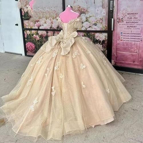 51riDADjvGL.jpg Quinceanera Dress Sparkling Butterfly Long Ball Gown Prom Dress Lace Appliques Party Ball Gown Sweet 15 Dress
