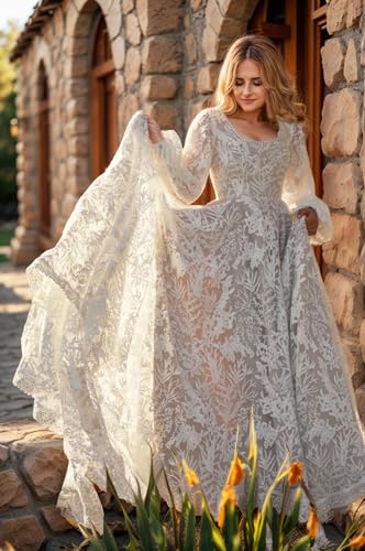 Women's V Neck Lace Wedding Dresses for Bride 2025 Lace Appliques A Line Beach Wedding Gown
