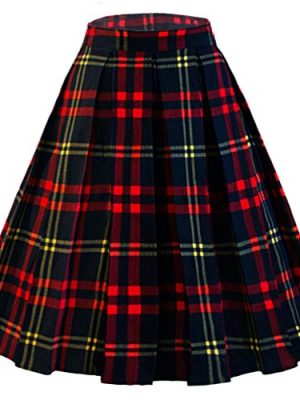 51tSN8qjkpL.jpg Women's Vintage A-line Printed Pleated Flared Midi Skirts