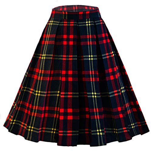 51tSN8qjkpL.jpg Women's Vintage A-line Printed Pleated Flared Midi Skirts