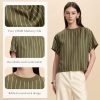 Women 100% Silk Tee Shirts Short Sleeve Striped T-Shirt Summer Business Casual Mulberry Silk Tshirts Crewneck Tops
