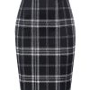 Womens Knee Length Elastic Waist Stretchy Bodycon Plaid Business Pencil Skirt
