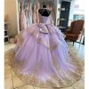 Gold Lace Beading Wedding Dresses for Women Tulle Prom Quinceanera Dress Off The Shoulder 2025