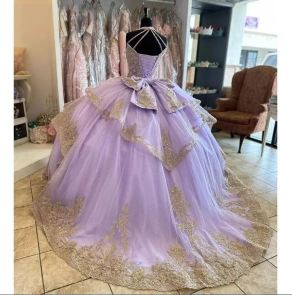 61DnJhKrh3L.jpg Gold Lace Beading Wedding Dresses for Women Tulle Prom Quinceanera Dress Off The Shoulder 2025