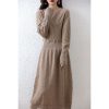 Women 100% Cashmere Wool Dress Solid Color V-Neck Pullover High-End Slim Long Dress Sweater