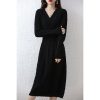 Women 100% Cashmere Wool Dress Solid Color V-Neck Pullover High-End Slim Long Dress Sweater