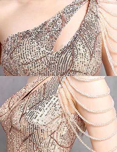 61JfGqSj9EL.jpg Women One Shoulder 1920s Plus Size Formal Dress Tassels Sleeve Sequins Gatsby Maxi Evening Gown