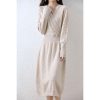 Women 100% Cashmere Wool Dress Solid Color V-Neck Pullover High-End Slim Long Dress Sweater