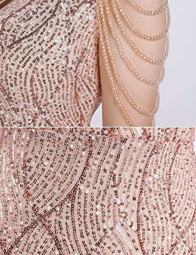 61nKZRDvp1L.jpg Women One Shoulder 1920s Plus Size Formal Dress Tassels Sleeve Sequins Gatsby Maxi Evening Gown