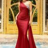 One Shoulder Mermaid Bridesmaid Dresses for Wedding Long Satin Prom Dresses Beaded Lace Appliques Formal Evening Party Gowns