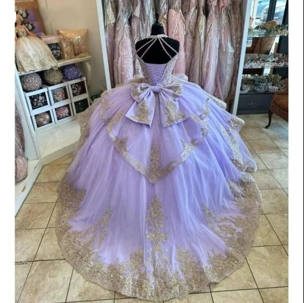 61yDHPRvr6L.jpg Gold Lace Beading Wedding Dresses for Women Tulle Prom Quinceanera Dress Off The Shoulder 2025