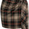 Women's Plaid Skirt Elastic High Waist Bow Tie Stretch Bodycon Pencil Mini Skirts