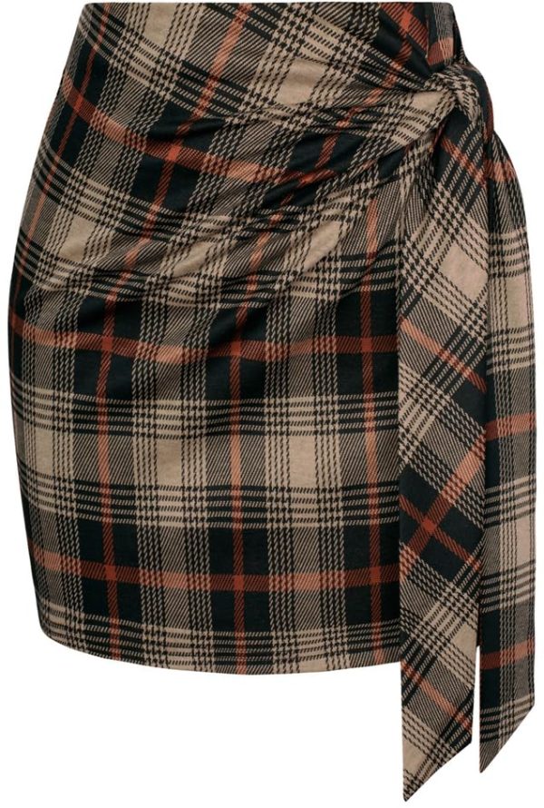 Women's Plaid Skirt Elastic High Waist Bow Tie Stretch Bodycon Pencil Mini Skirts